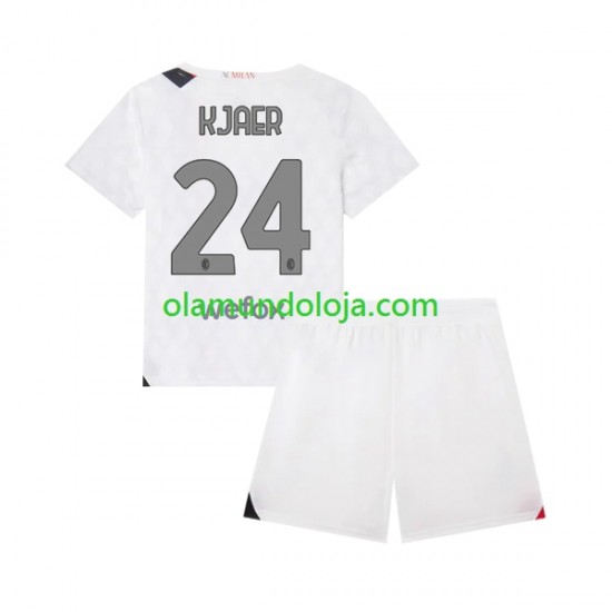 Camisola AC Milan Simon Kjaer 24 Criança Equipamento Segundo 2023-2024 Manga Curta